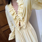 Casual Chiffon Pleated Laceup Blouse