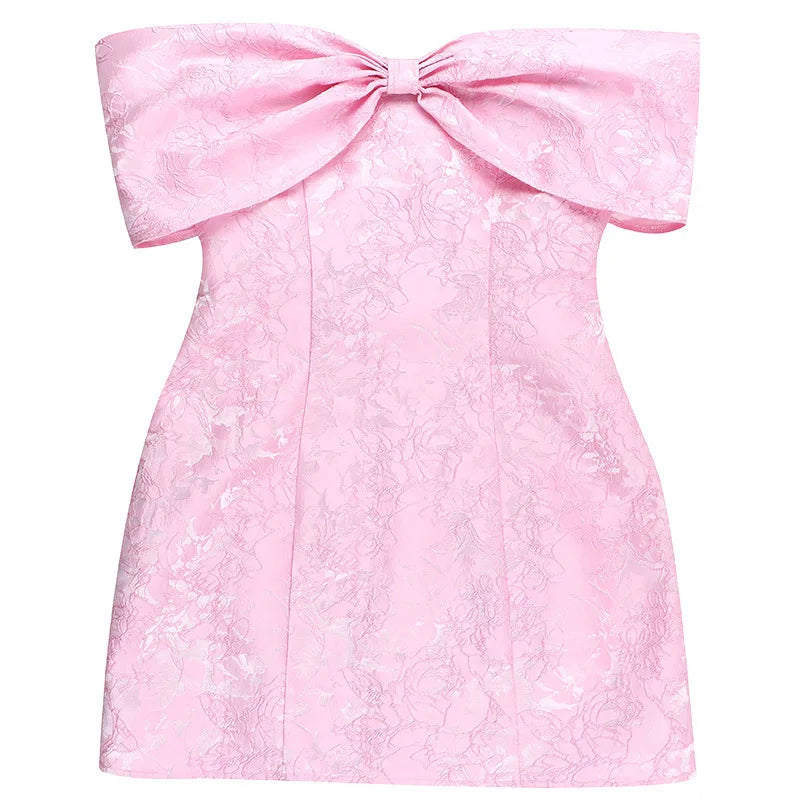 Bow Off Shoulder Backless A - line Jacquard Party Dress
