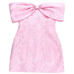 Bow Off Shoulder Backless A - line Jacquard Party Dress