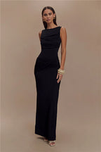 Backless Ruched O Neck Thigh High Split Long Dress