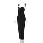 Open Back Lace Patchwork Black Maxi Dress