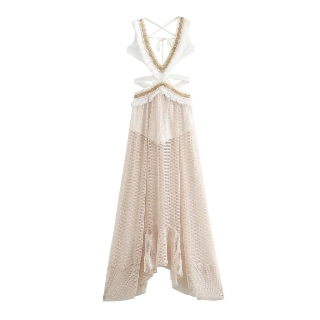 Printed Tassel Long Sleeveless Dress
