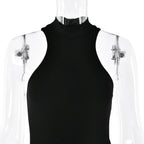 Satin Sleeveless High Neck Dress