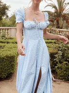 Split Short Sleeve A Line Floral Dress