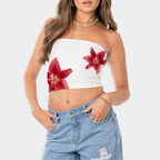 Floral Print OffShoulder Strapless