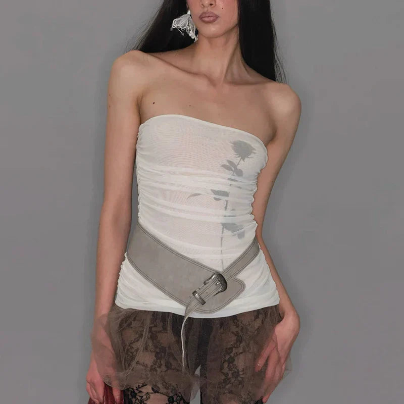 Double Strap Pleated Printed Strapless