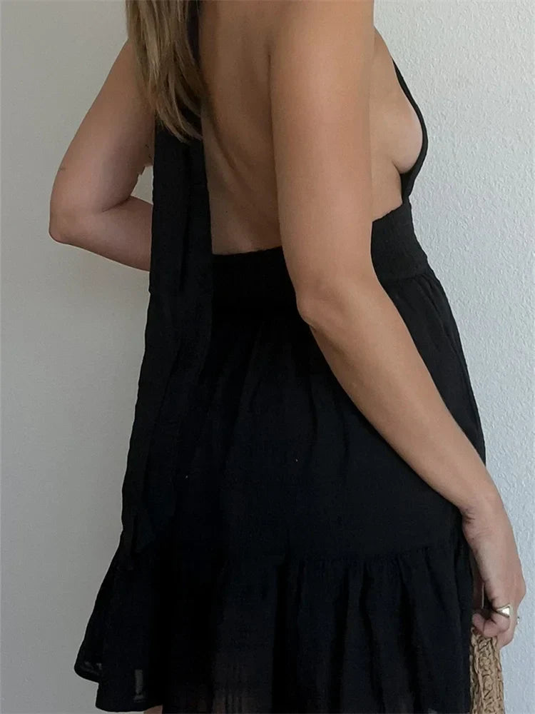 Deep Vneck Flirty LaceUp Summer Party Mini Dresses