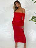 Off - shoulder Slash Neck Solid Maxi Dress