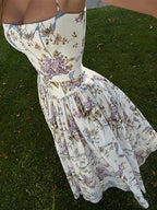 High Waist Pleated Sleeveless Floral Dress