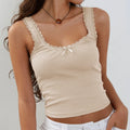 Summer Lace Trim Ribbed Slim Cami Top