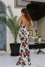 Halter Backless Print Sleeveless High Waist Long Dress