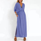 Guadalupe Exclusive Long Vintage Dress with Side Slit and High Waist Hen Chic Silhouette Collection