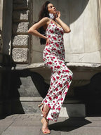 Fashion Sleeveless Bodycon Floral Dresses High Street Sexy Woman Clothes Spaghetti Strap Slim Vacation Party Long Dress