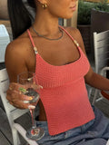Mozision Knit Crop Backless Lace-Up Cami Top
