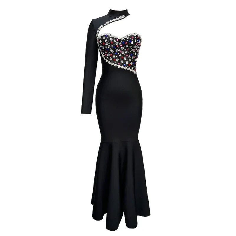 Black Diamond Maxi Dress Turtleneck