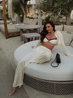 Satin Button Down Wide Leg Two Piece Pants Set