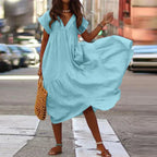 Cotton Linen Oversize Loose Vneck Boho Dress