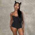 Distressed Transparent Strap Short Romper