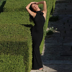 3D Flower Halter Backless Long Dress