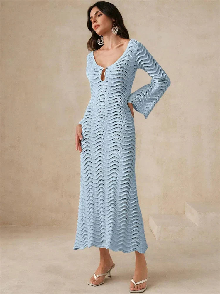 Knit Hollow - Out Loose Patchwork Lace - Up Summer Dress