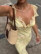 Ruffled Sling Backless Floral Dress