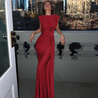 Solid Boat Neck Twist Knot Long Dress