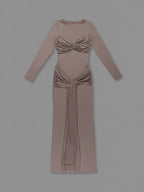 Long Sleeve Pleated Draped Maxi Dress