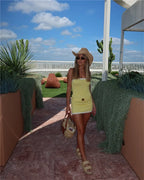 Two - Tone Strapless Ribbed Belt Mini Dress