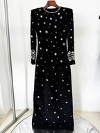 Long Sleeve Luxurious Beaded Maxi Dress