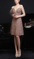 Sequined Plunge Midi Dress