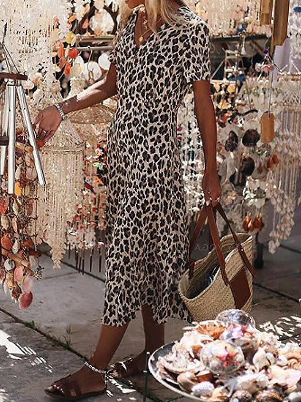 Alina Minimalist Long Dress with Leopard Print Designer Edit