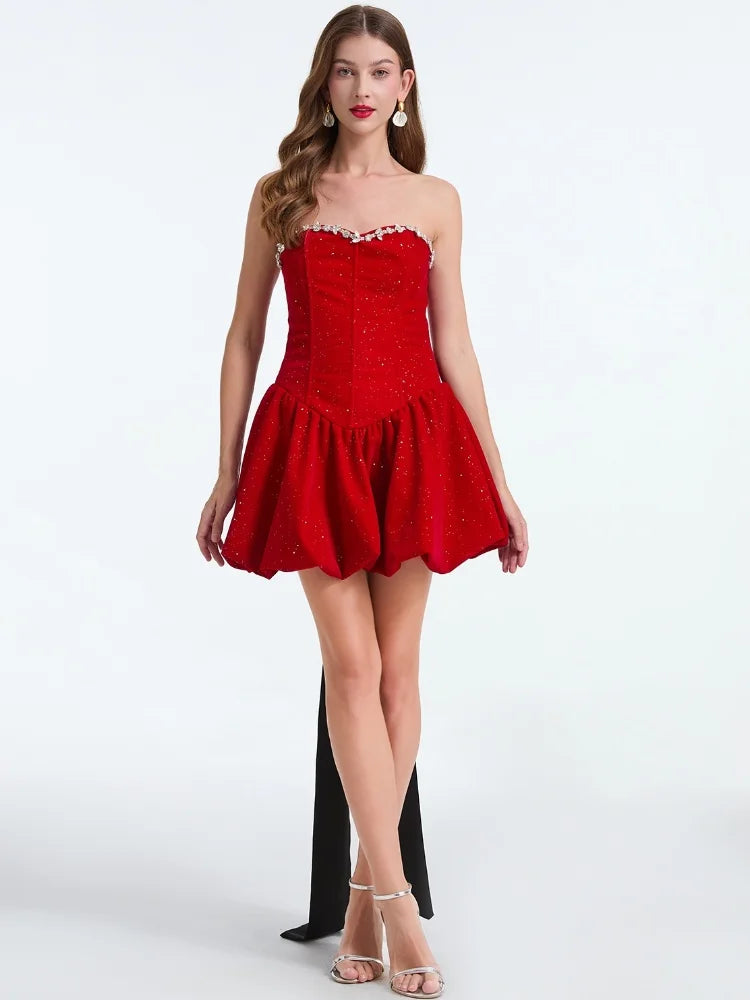 French Bow Strapless Party Dress