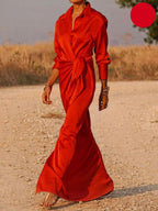 Noelia Effortless Office Lapel V Neck Maxi Dress Designer Edit