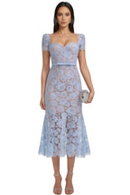 Xanea Square Neck Blue Lace Midi Dress