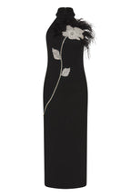 Thian Floral Embellished Feather Bandage Midi Dress
