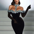 Off-The-Shoulder Halter Ankle-Length Party Dress