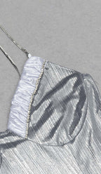 Strappy Spilt Midi Dress in Metallic Silver