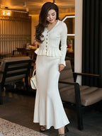 Ruffle Knitted Long Sleeve Mermaid Midi Dress