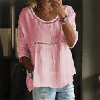 Hollow Out Splice Sevenquarter Sleeve Blouse