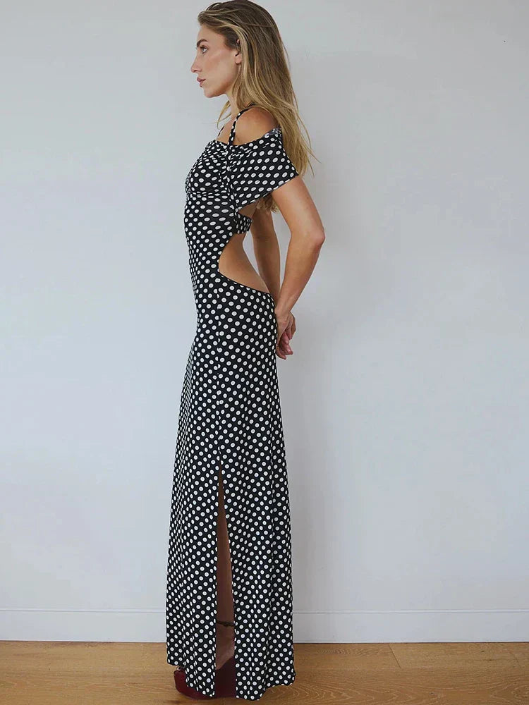 Black Polka Dot Off - shoulder Maxi Dress
