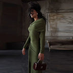 Solid Long Sleeve Irregular Splice Long Dress
