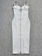 Spaghetti Strap Sleeveless Silver Midi Dress