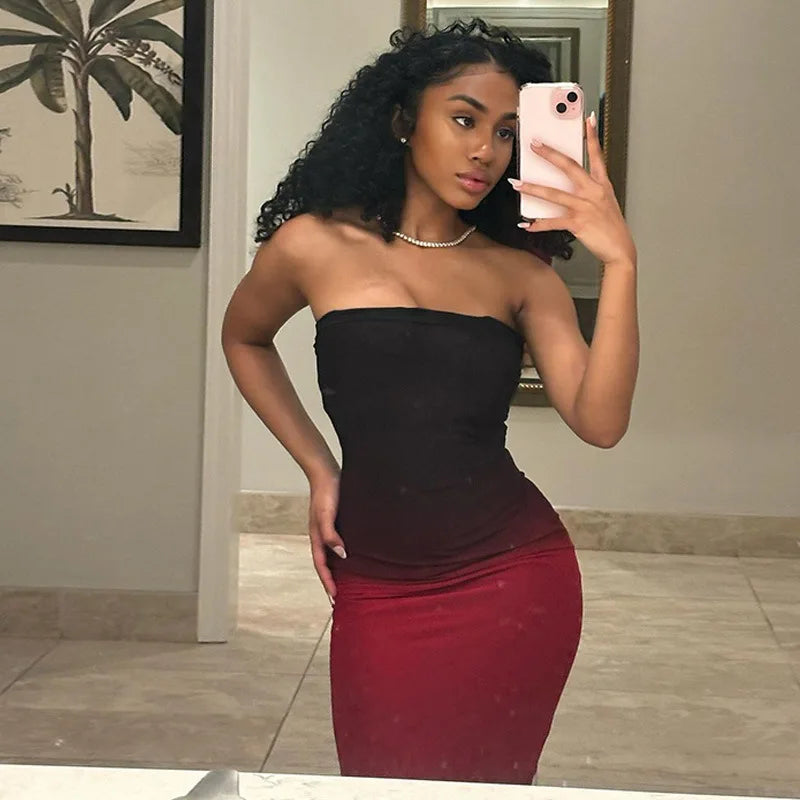 Strapless Black - Red Gradient Long Dress