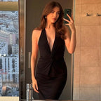 Halter Neck V - Neck Backless Dress