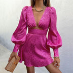 Myria V - Neck Puff Sleeve Dress
