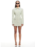 Long Sleeve Lapel Two Pocket Office Lady Blazer Dress