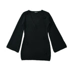 3D Flower Hand Crotch Full Flare Sleeve Sweater Dress