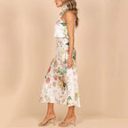 Olga Exclusive Backless Dress with Floral Pattern and Collar Statement Occasion Edit