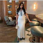 Denim Patchwork VNeck Short Sleeve Button Bodycon Work Dress