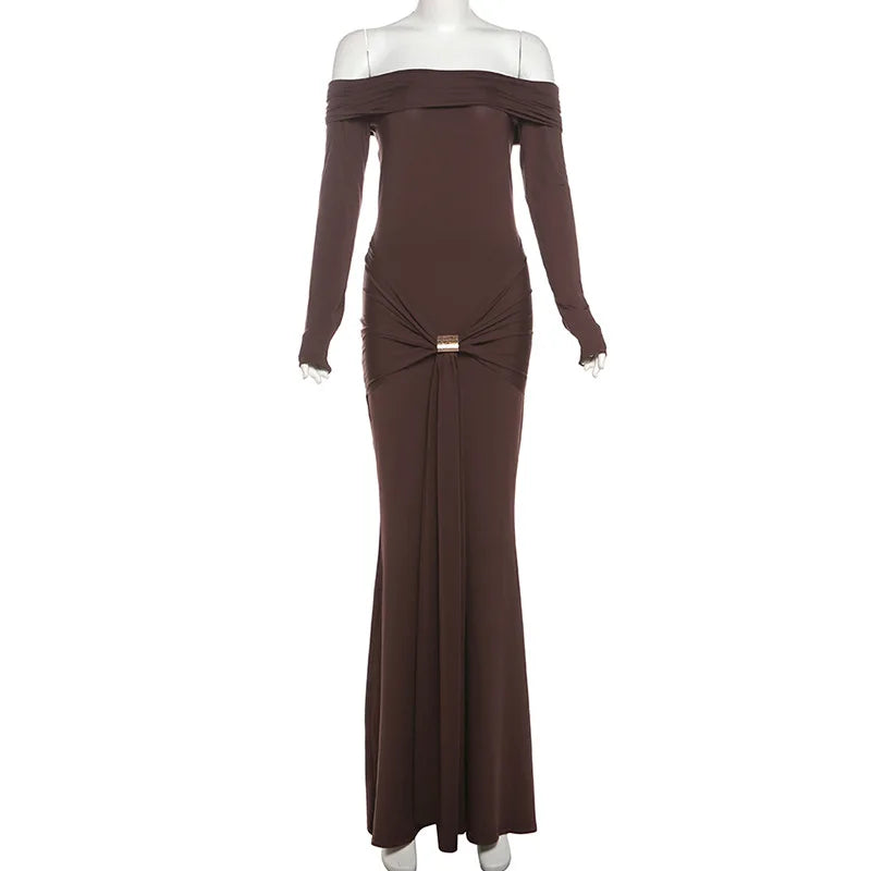 Pleated Patchwork Solid Off - Shoulder Dress